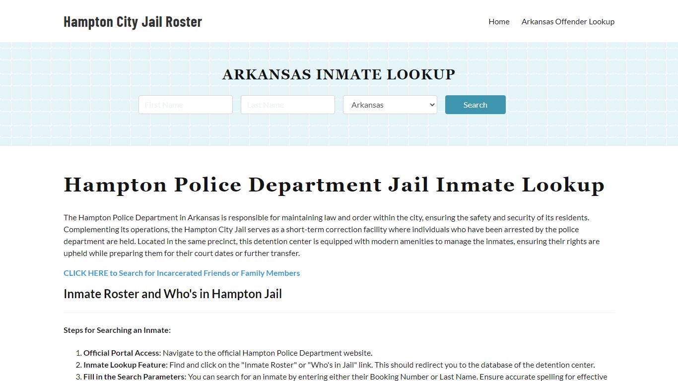 Hampton Police Department & City Jail, AR Inmate Roster, Arrests, Mugshots