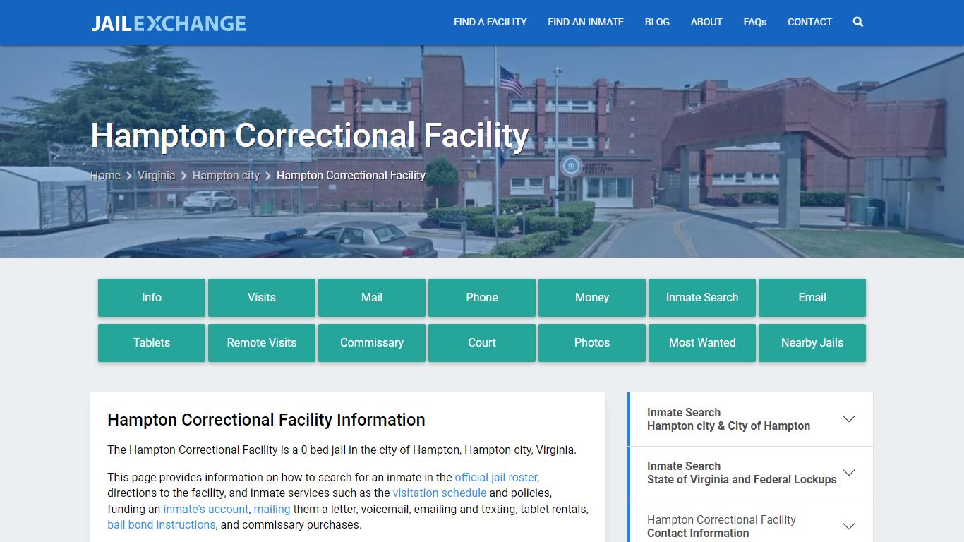 Hampton Correctional Facility, VA Inmate Search, Information
